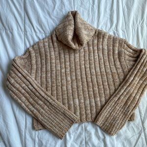 Urban outfitters tan and white knit cropped sweater
